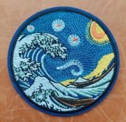 Morale Patch/Naszywka WIELKA FALA w stylu Van Gogha  (rewers z klejem)