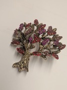 Broszka metalowa Vintage drzewo z ozdobnymi cyrkoniami kolor miedziany