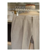 Letnie włoskie spodnie Corneliani r46, seersucker kora bawełniana, zakładki