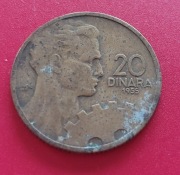 Moneta Jugosławia 20 dinarów 1955