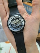 Zegarek swatch New gent czarny srebrny unisex widoczny mechanizm