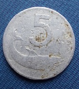 Moneta Włochy 5 lirów 1955