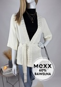 Kremowy kardigan damski kimono MEXX dziergany ciepły z paskiem casual