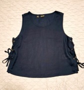 Nowy cropp top Bodyflirt granatowa krótka bluzka  z wiązaniami r. XS