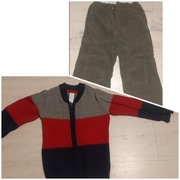 Zestaw jesień zima ciepły bawełna sweter długi gratis spodnie sztruksy r.92