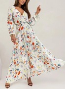 sukienka maxi L długa biała sukienka w kwiaty maxi dress