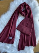 Szal i czapka bordo Cashmere 50% kaszmir 50% wełna