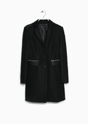 Czarny elegancki klasyczny damski płaszcz Mango 40 L 44% wełny