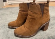 Stradivarius botki brązowe jesień zamsz 37 modne okazją karmel