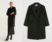 MANGO MNG klasyczny płaszcz khaki dwurzędowy długi NOWY wełna XS/34