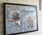 OBRAZ RETRO HANDMADE MDF MIXED MEDIA KORONKA UPCYCLING BROKAT DEKOR VINTAGE