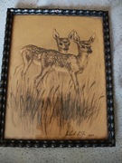 Rysunek z 1934r. Sarny sygnowany oryginał rama z epoki