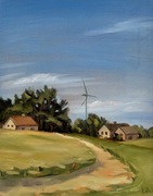 Obraz pejzaż plenerowy wiejski na płycie malarskiej prezent 30*24 cm