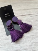 Mango długie kolczyki zapinane na sztyft styl boho ciemny fiolet