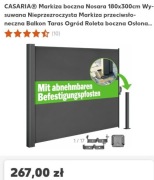 Markiza boczna 180x300cm nowa Balkon Ogród