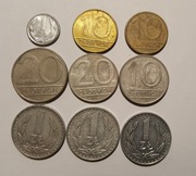 Monety RÓŻNE z PRL  1985r-1990r zestaw 9 szt