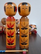 Para japonskich lalek kokeshi vintage 36 cm tradycyjne czarna czerwona Duże