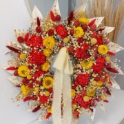 Wianek na drzwi naturalny rośliny suszone i stabilizowane żółty czerwony 