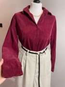 Burgundowa koszula damska sztruksowa sztruks bawełna vintage