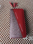 Portfel damski czerwony, różowy z brokatem