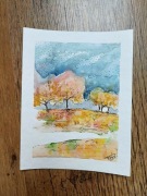 Akwarela mojego autorstwa,jesienny pejzaż 14 na 18 cm