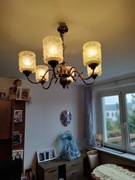 Stara Lampa żyrandol wisząca mosiądz kryształ 