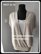 NEXT Bluzka wełna 55% narzutka + top beżowe 42 XL