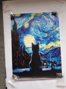 Obraz gwieździsta noc kot 30x40 cm  nadruk na płótnie 