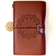Brązowy Skórzany Notatnik Notes Mandala Ametyst