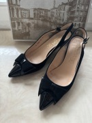 NOWE CZARNE CZÓŁENKA VENEZIA SLING BACK KOKARDA ELEGANCKIE ROZM 39