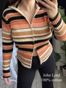 Vintage sweter w paski John Lord S 100% bawełna Dwustronny suwak i golf