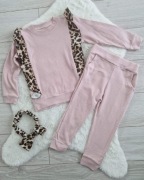 Nowy komplet bluza falbanka panterka + leginsy prążek + opaska r. 92/98