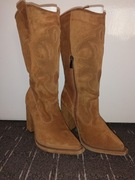 Kozaki damskie, Oleksy, kolor pomarańczowy - rudy,