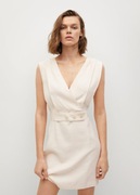 Elegancka sukienka ecru krótka biała M 38 z paskiem MANGO stan b.dobry