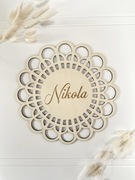 Ażurowy Proporczyk z imieniem dziecka Drewniana Tabliczka Boho Dekoracja