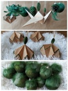 Zestaw ozdób choinkowych. Bombki i origami.