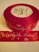 Wstążka tasiemka świąteczna czerwona szer.25 mm; dł.22 m