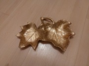 Złota taca dekoracyjna, ozdoba w kształcie liści 