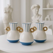 Designerski PORCELANOWY WAZON biały niebieski złoty