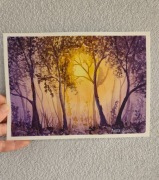 Obraz Akwarela pt: Zaczarowany Las, Papier Bawełniany 15,5x21 cm