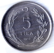 TURCJA 5 lirów 1977, KM# 905, UNC
