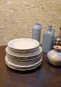 TALERZE 13 szt. Ćmielów porcelana biała niebieski decor stare vintage  PRL