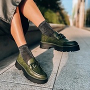 Buty 39 Catwalk półbuty mokasyny creepersy butelkowa zieleń zielone z łańcu