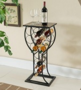 Stolik marmurowy metalowy z uchwytami na butelki, nieużywany