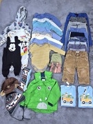 Paka ciuszków dla chłopca 74-86cm zestaw spodnie,body,pajacyki,koszulki