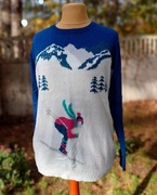 Zimowy sweterk z narciarzem z dodatkiem wełny M&S 44