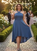 Sukienka asymetryczna halterneck elegancka stalowa 42 xl