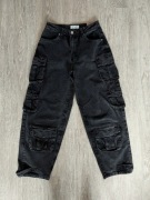 Terranova Jeans spodnie jeansowe jeansy dżinsy cargo czarne perełki eu 36