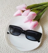 Nowe okulary przeciwsłoneczne prostokątne czarne damskie vintage retro 