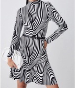 KAREN MILLEN SUKIENKA Z DŁUGIM RĘKAWEM 40 WISKOZA Czarno biała zebra